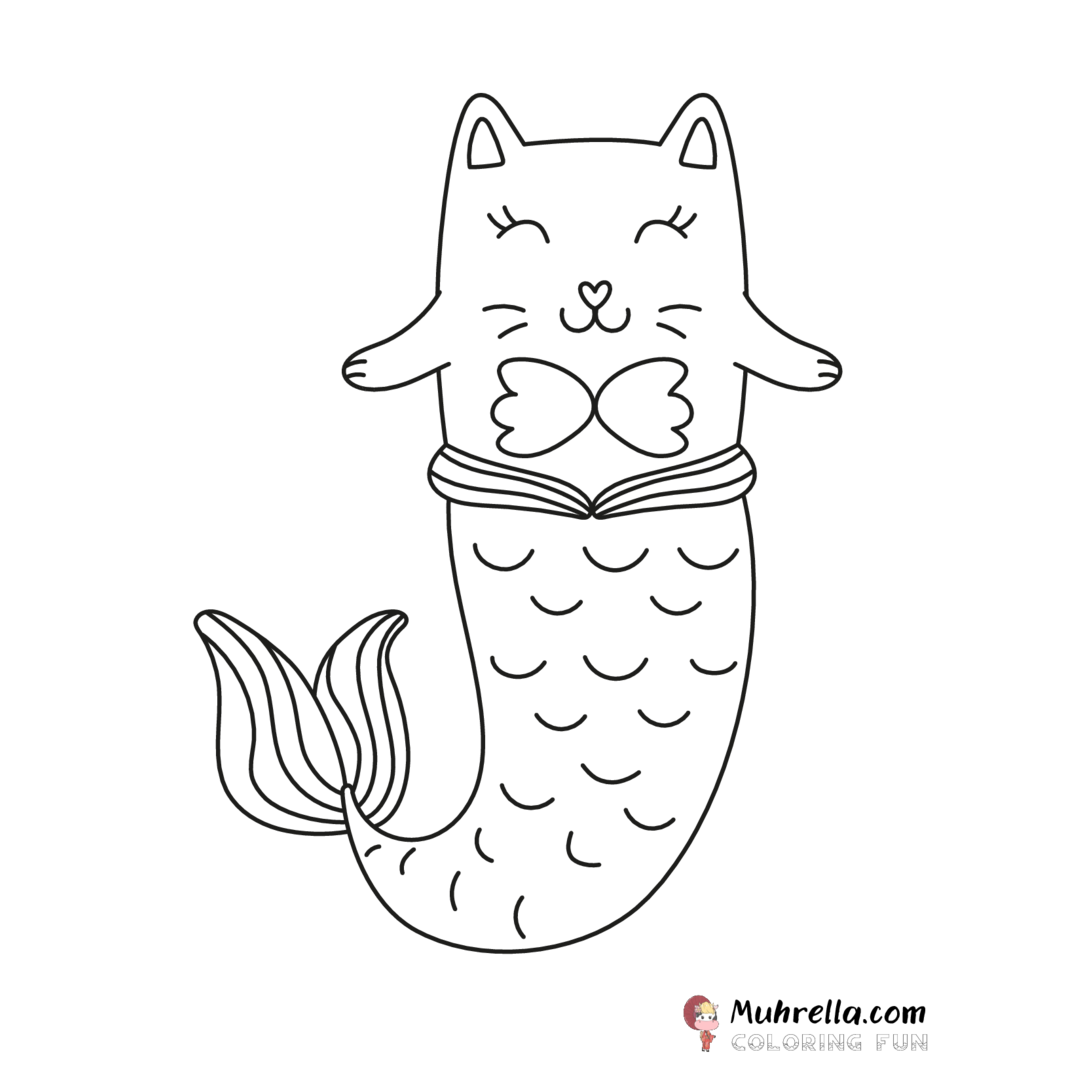Mermaid Cat Coloring Page